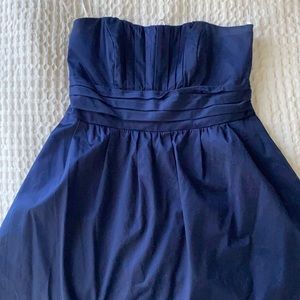 Cotton Sateen Short Strapless Ruched Dress.